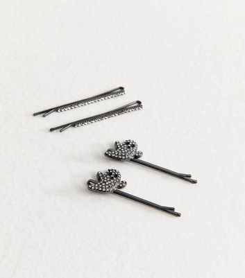 Pack of 4 Black Halloween Ghost And Diamante Hair Slides