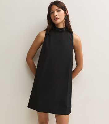 Black Sequin High Neck Sleeveless Mini Dress