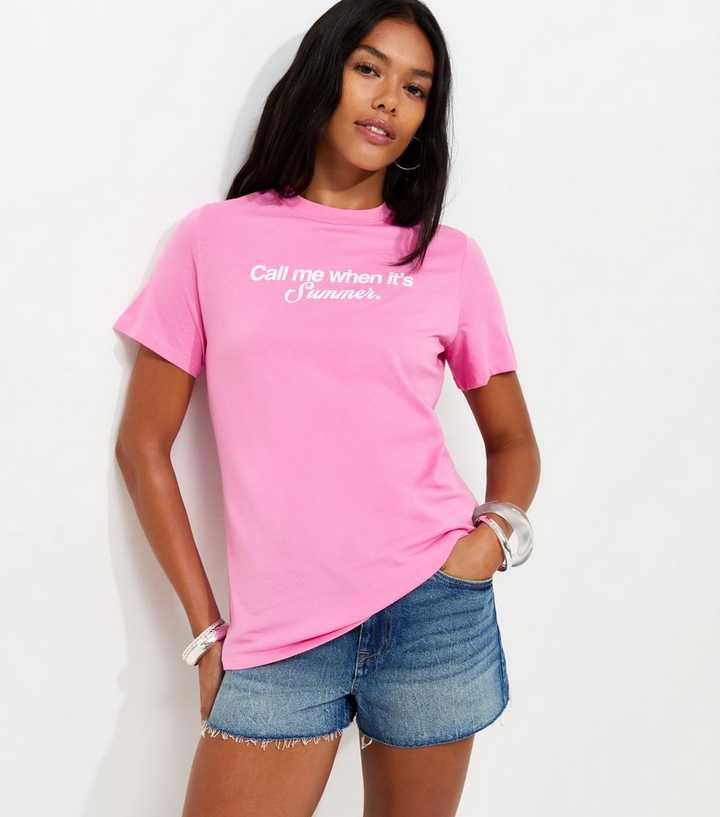 Bright Pink Cotton Call Me When Its Summer Print T-Shirt