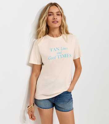 Off White Cotton Tan Lines Slogan Print T-Shirt