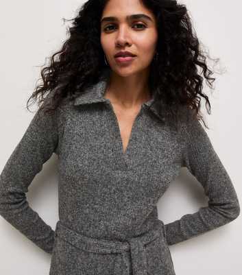 Dark Grey Knitted Long Sleeve Midi Dress