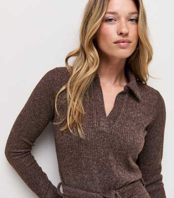 Dark Brown Knitted Long Sleeve Midi Dress