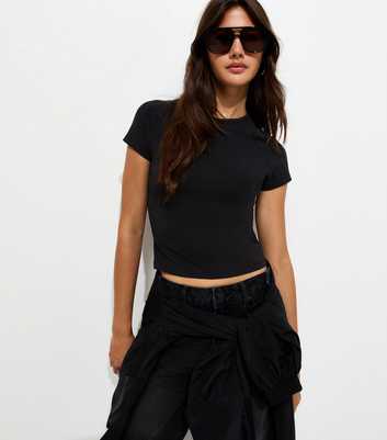 Black Cotton Rich Raglan Sleeve Baby Tee