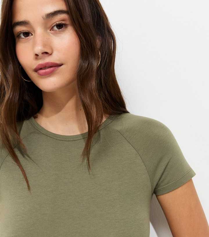 Dark Khaki Cotton Rich Raglan Sleeve Baby Tee