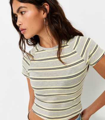 Grey Cotton Rich Striped Raglan Baby Tee T-Shirt