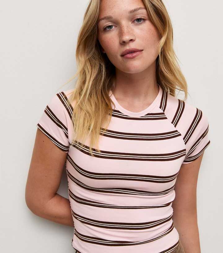 Pink Cotton Rich Striped Raglan Baby Tee