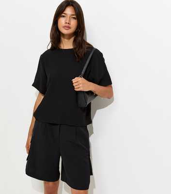 Black Woven Short Sleeve T-Shirt