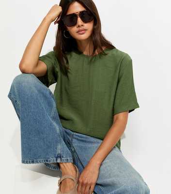 Dark Khaki Woven Short Sleeve T-Shirt