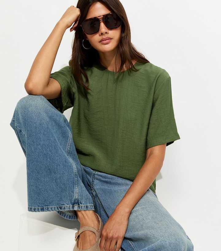 Dark Khaki Woven Short Sleeve T-Shirt