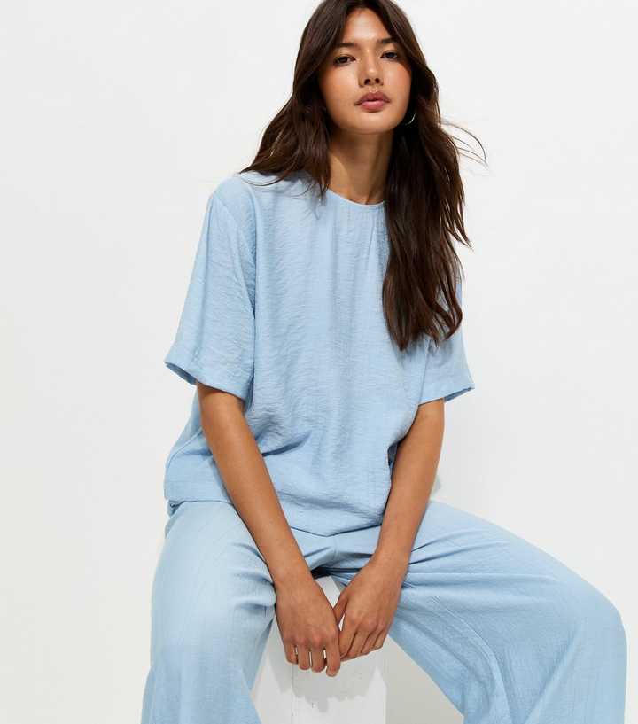 Blue Woven Short Sleeve T-Shirt