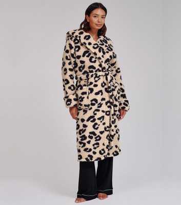 Loungeable Brown Borg Leopard Print Hooded Dressing Gown