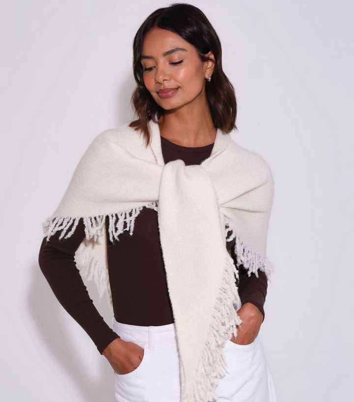 South Beach Cream Fringe Triangle Scarf