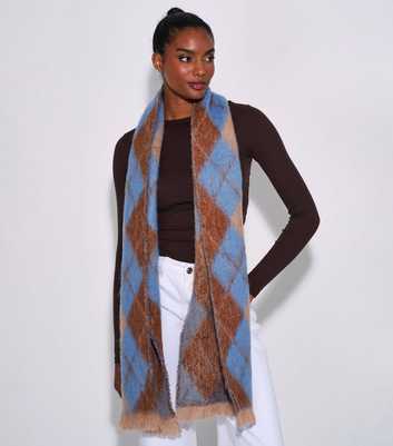 South Beach Blue Brushed Argyle Scarf