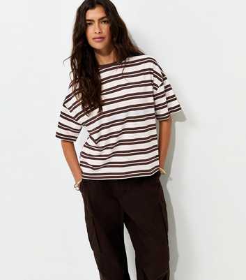 Brown Cotton Striped Oversized Boxy T-Shirt