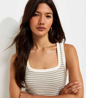 Green Cotton Rich Ribbed Striped Square Neck Vest