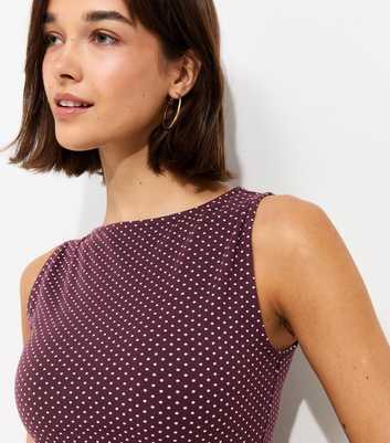 Red Cotton Rich Spot Print Slash Neck Vest Top