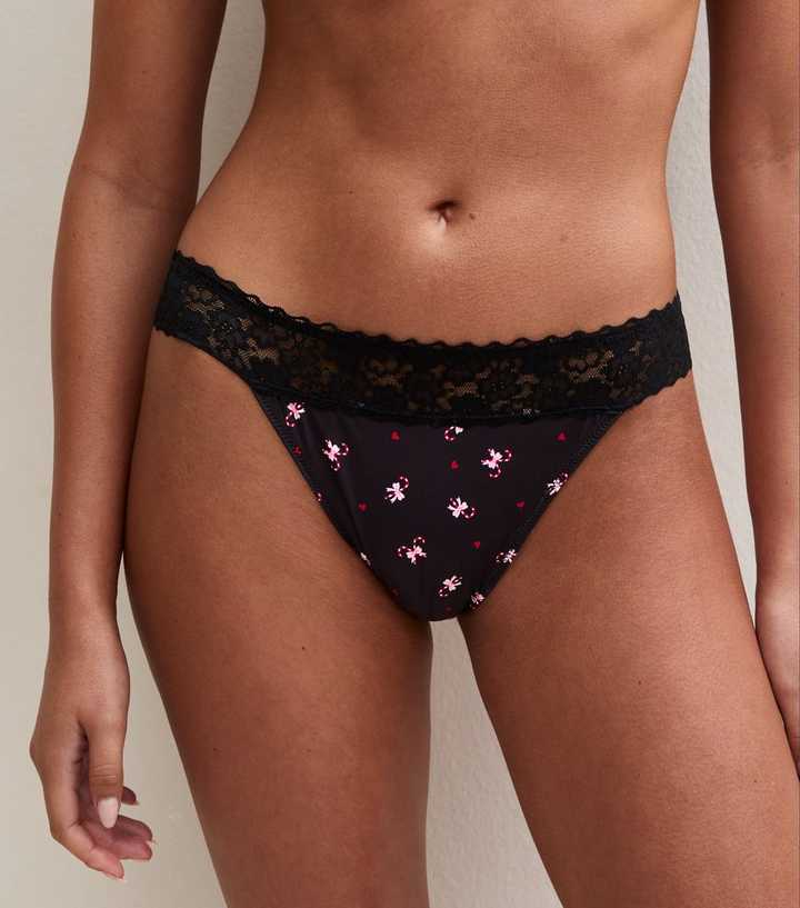 Black Candy Cane Lace Top Thong