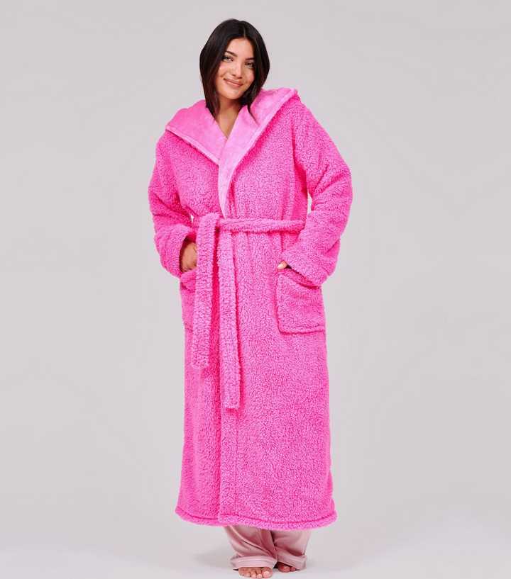 Loungeable Pink Borg Hooded Dressing Gown
