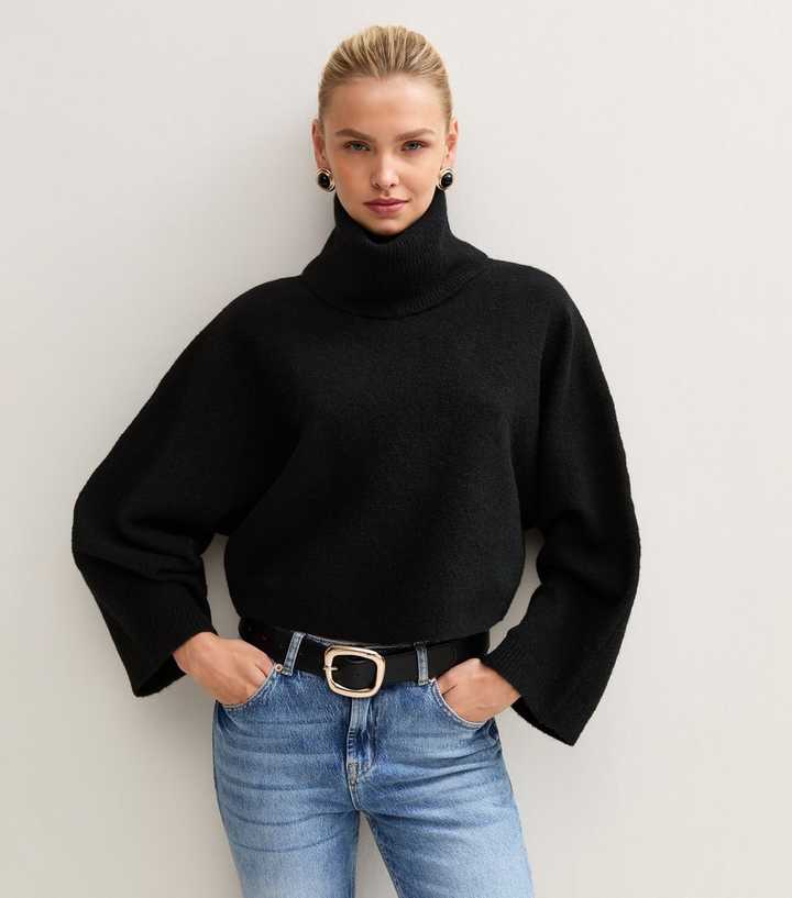 Black Roll Neck Batwing Jumper