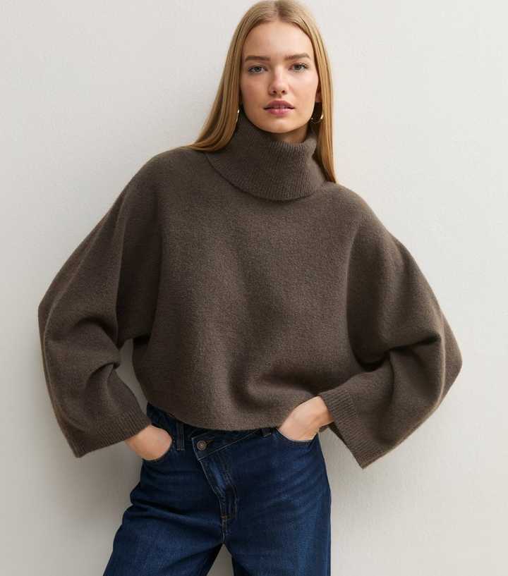 Dark Mink Roll Neck Batwing Jumper