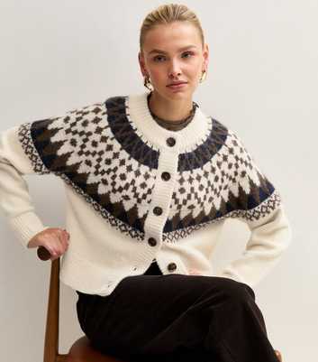 Cream Fair Isle Crew Neck Knitted Cardigan