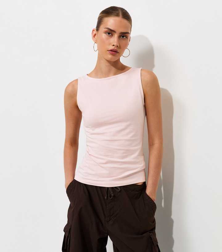 Pink Cotton Rich Jersey Slash Neck Vest