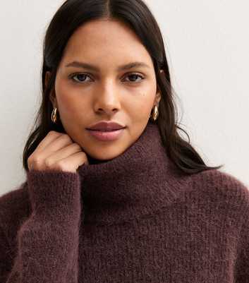 Dark Burgundy Slouchy Roll Neck Jumper with Wool