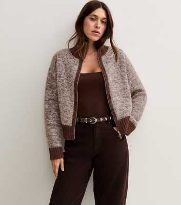Dark Brown Twist Yarn Zip Through Cardigan
