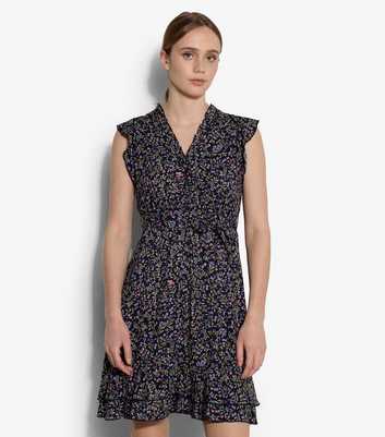 Apricot Purple Floral Ditsy Print Dress