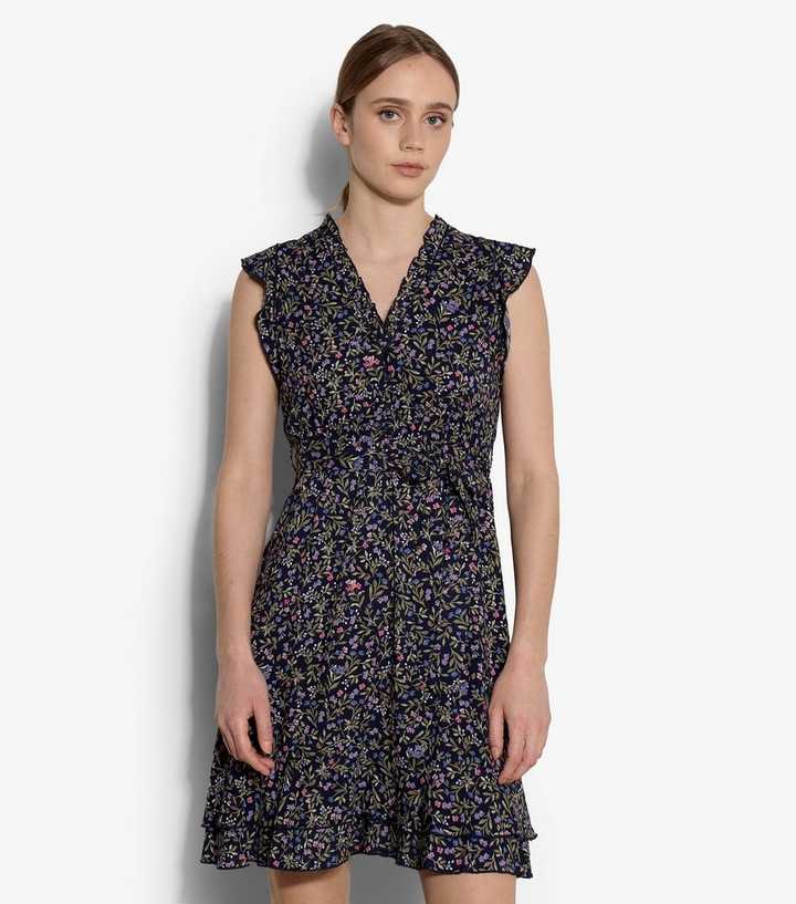 Apricot Purple Floral Ditsy Print Dress