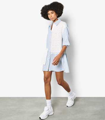 Apricot Blue Embroidered Stripe Patchwork Dress