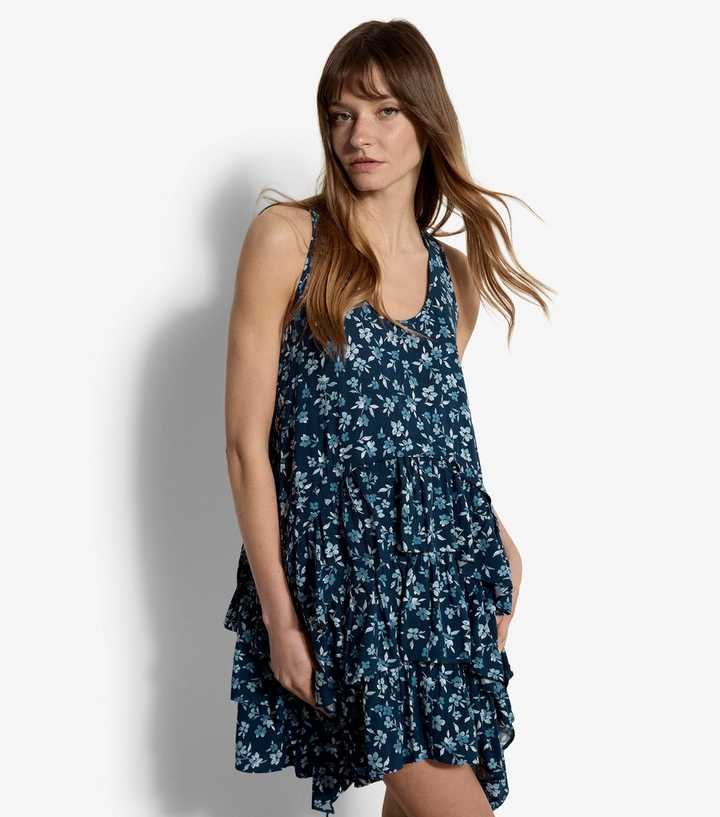 Apricot Blue Floral Print Mini Dress