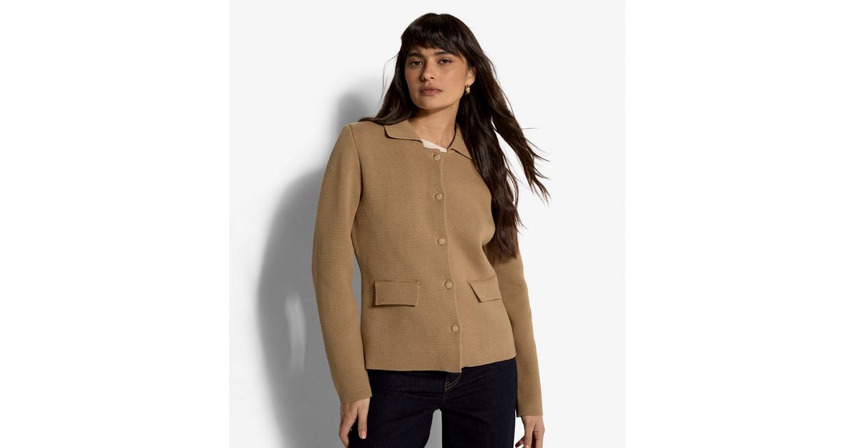 Apricot Stone Gold Tone Button Cotton Rich Knit Jacket