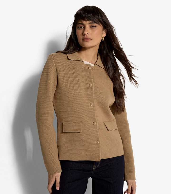 Apricot Stone Gold Tone Button Cotton Rich Knit Jacket