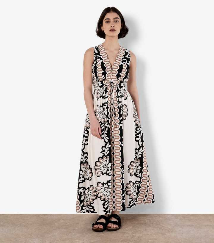 Apricot White Mirror Floral Print Maxi Dress