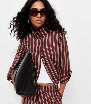 Burgundy Striped Funnel Neck Shirt