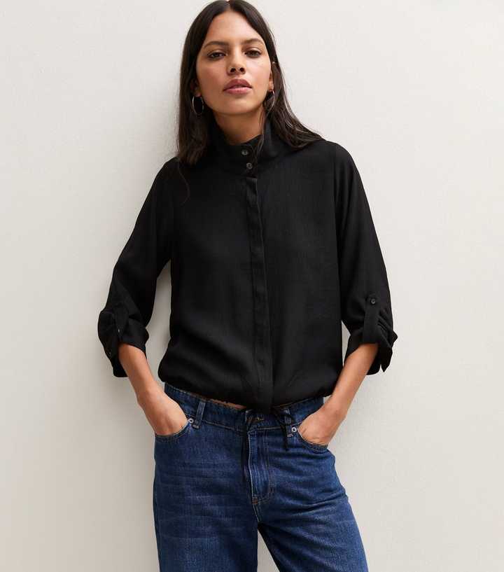 Black Jersey Funnel Neck Shirt