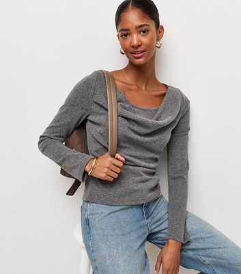 Dark Grey Soft Touch Cowl Neck Top