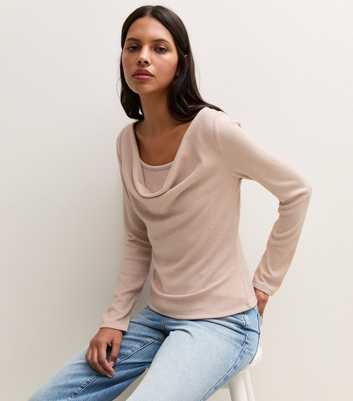 Oatmeal Soft Touch Cowl Neck Top
