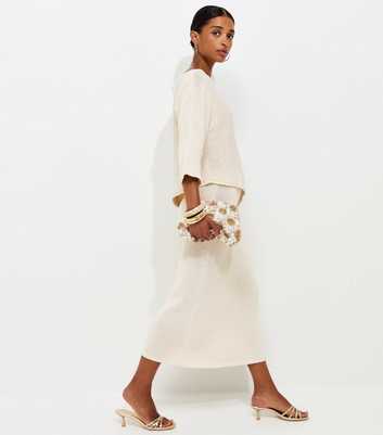 Off White Cotton Rich Open Knit Midi Skirt