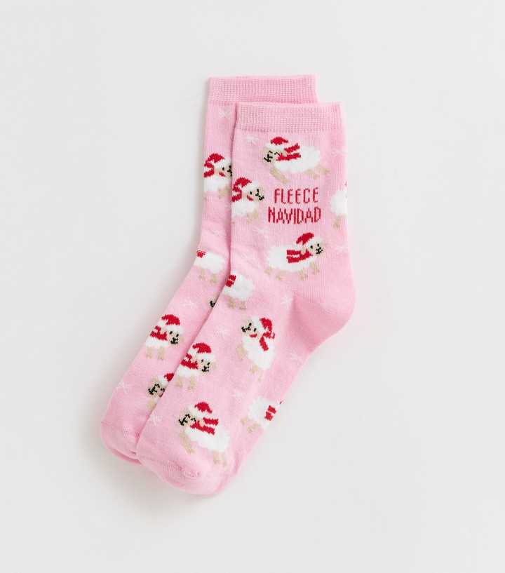 Pink Christmas Fleece Navidad Sheep Pattern Ankle Socks