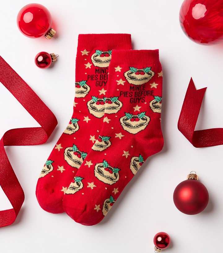 Bright Red Cotton Rich Christmas Mince Pies Before Guys Ankle Socks
