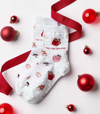 Blue Hot Chocolate Pattern Tis the Season Ankle Socks