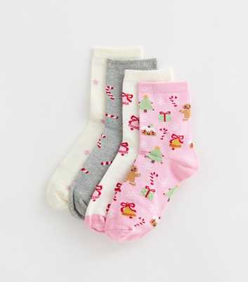 Pack of 4 Cotton Rich Multicoloured Christmas Print Ankle Socks