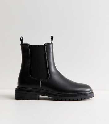 Black Faux Leather Zip Up Chelsea Ankle Boots