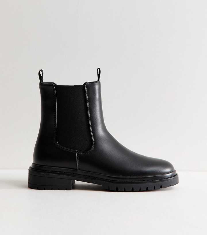 Black Faux Leather Zip Up Chelsea Ankle Boots