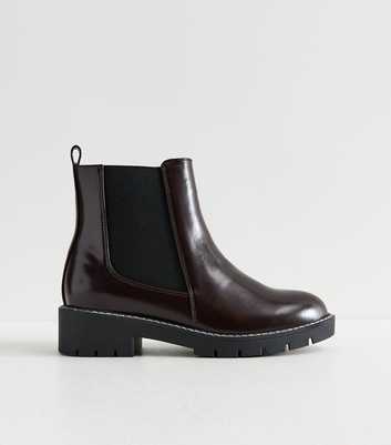 Extra Wide Fit Burgundy Contrast Stitch Chelsea Boots