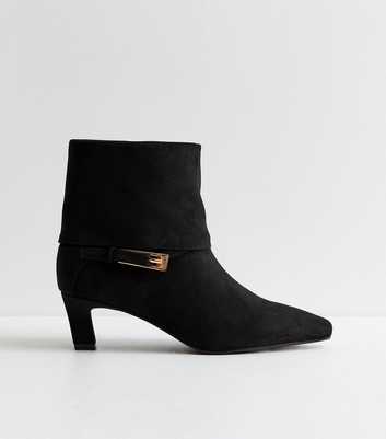 Black Faux Suede Buckle Detail Ankle Boots