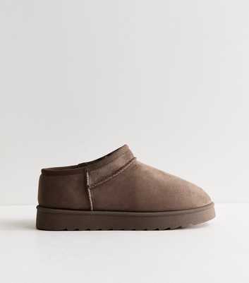 Light Brown Faux Suede Low Slipper Boots