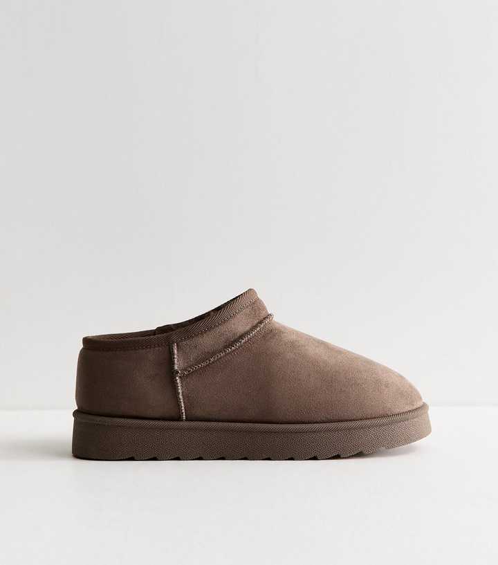 Light Brown Faux Suede Low Slipper Boots